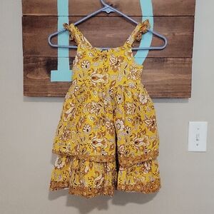 Joie Floral Yellow Tiered Sleeveless  Dress With Matching Bow Tie Clips Size 5
